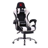 Silla Gamer Kuzler blanca con masajeador lumbar, reposapiés 
